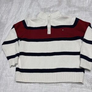 3t boys tommy hilfiger 1/4 zip sweater‎ Striped Red Blue Cream